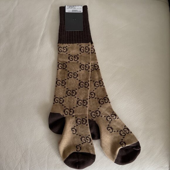 NWT Gucci Gg Signature Socks Brown Sz M 100% Authentic - Picture 5 of 7